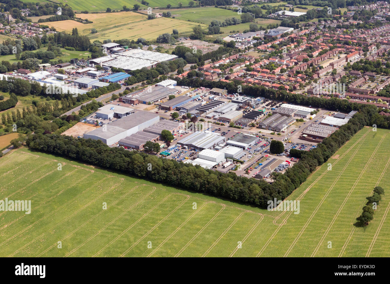 Foto aérea de El Camino del Norte industrial estate en Bury St Edmunds, Suffolk, Reino Unido Foto de stock