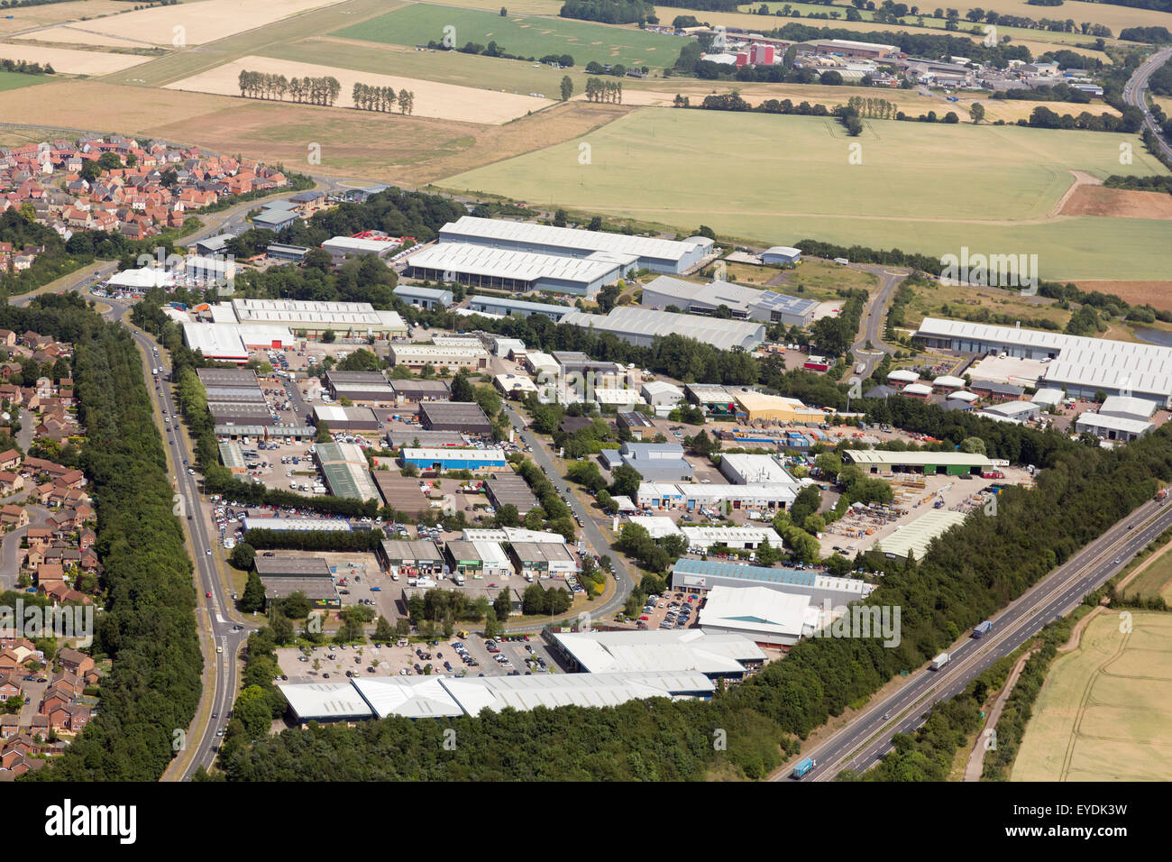 Foto aérea de la Moreton Hall industrial estate en Bury St Edmunds, Suffolk, Reino Unido Foto de stock
