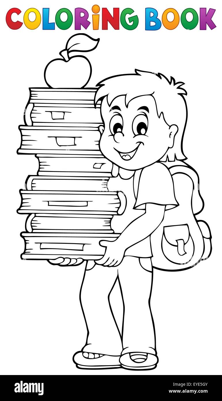Libro para colorear con niño sosteniendo libros - fotografía ilustración  Fotografía de stock - Alamy