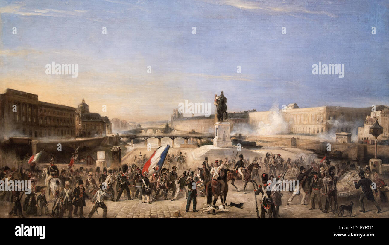 Batalla en el Pont-Neuf y toma del Louvre, el 29 de julio de 1830 17/10/2013 - Colección del siglo XIX. Foto de stock