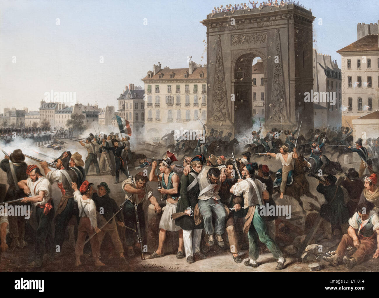 La batalla por la puerta de Saint-Denis, el 28 de julio de 1830 17/10/2013 - Colección del siglo XIX. Foto de stock