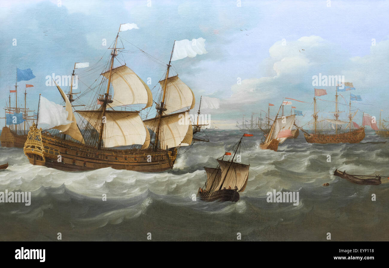 Cruce de D'Estree y el duque de York en mayo de 1672 ante el compromiso contra la flota de Ruyter 07/12/2013 - Colección del siglo XVII. Foto de stock