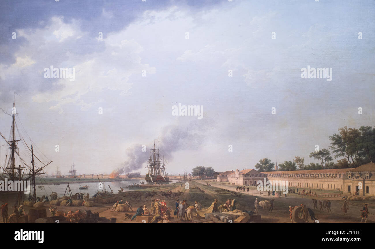Vista del puerto de Rochefort, tomada en el Magasin des Colonies 07/12/2013 - Colección del siglo XVIII. Foto de stock