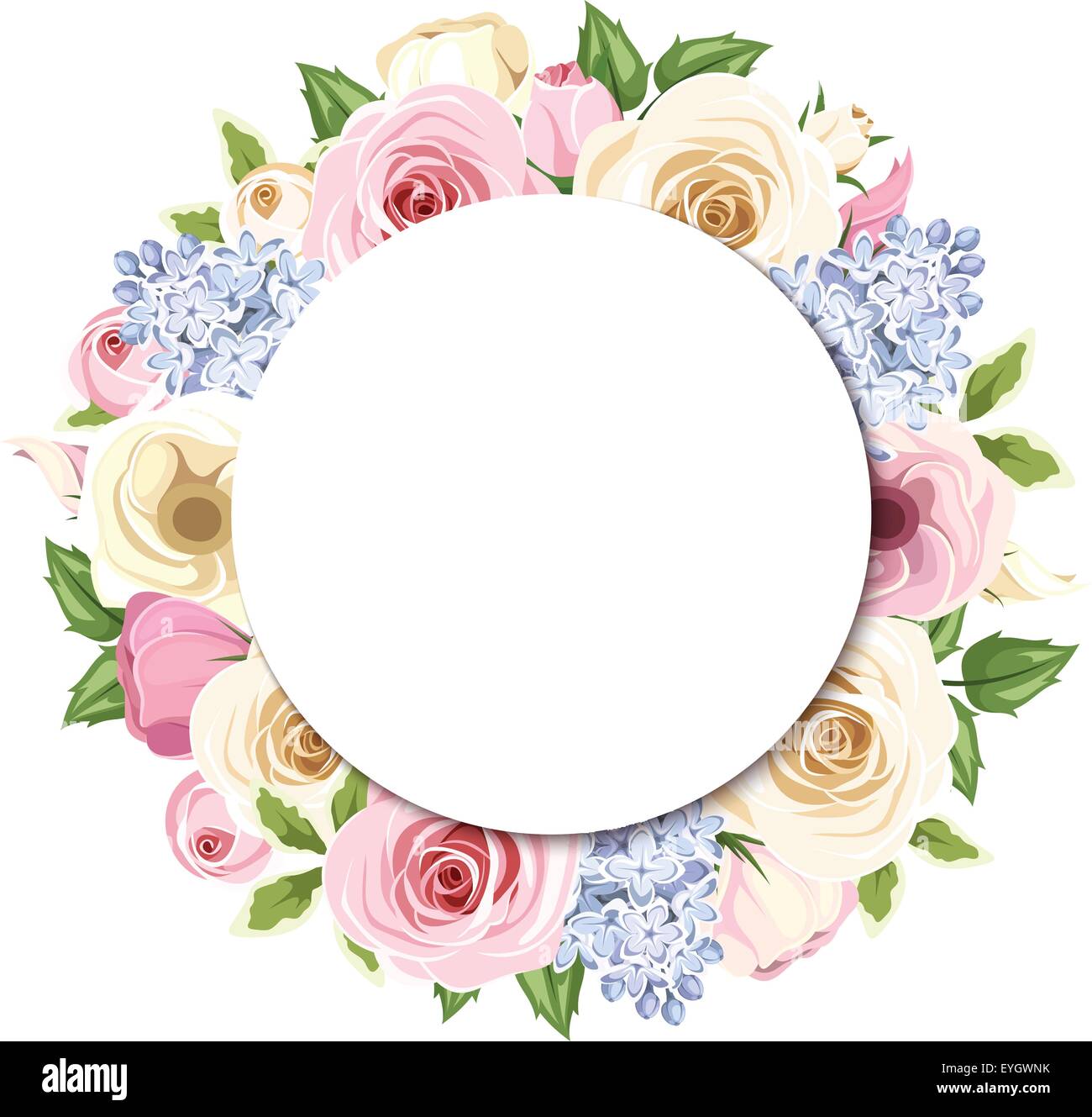 Con fondo rosa, blanco y azul, rosas, lisianthus y lila flores. Eps  vectoriales-10 Imagen Vector de stock - Alamy