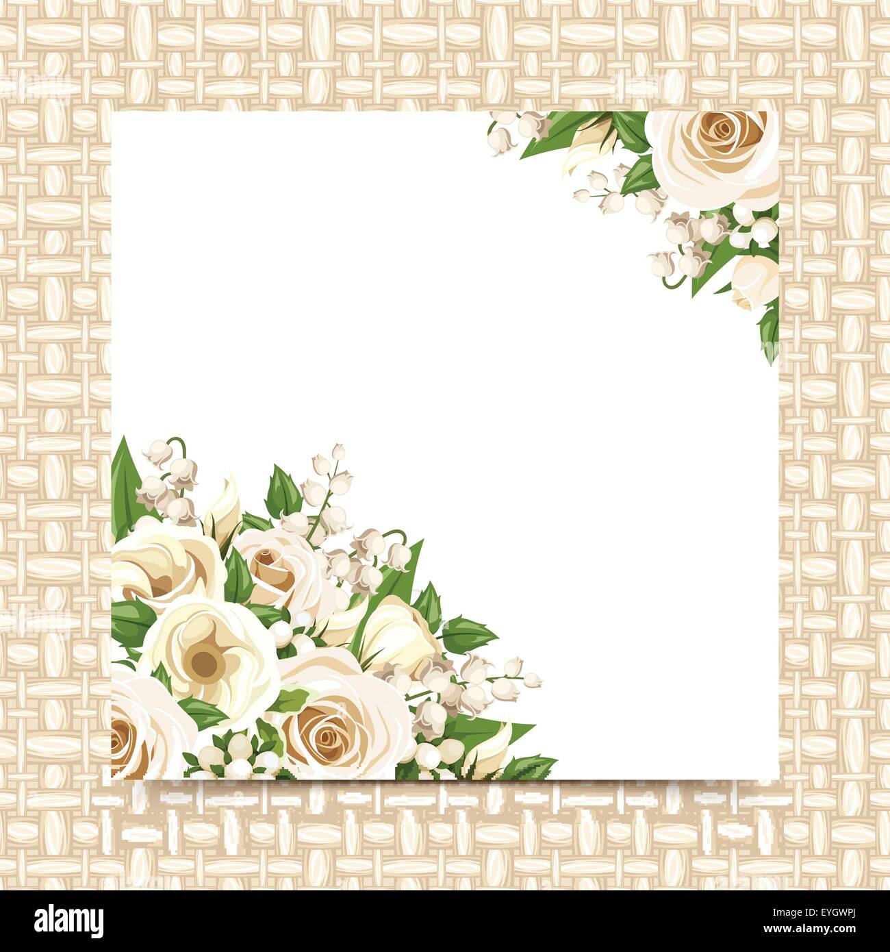 Tarjeta con flores blancas sobre un fondo de mimbre. Eps vectoriales-10 Imagen Vector de stock - Alamy Tarjeta con flores blancas sobre un fondo de mimbre. Eps vectoriales-10 Imagen Vector de stock - Alamy