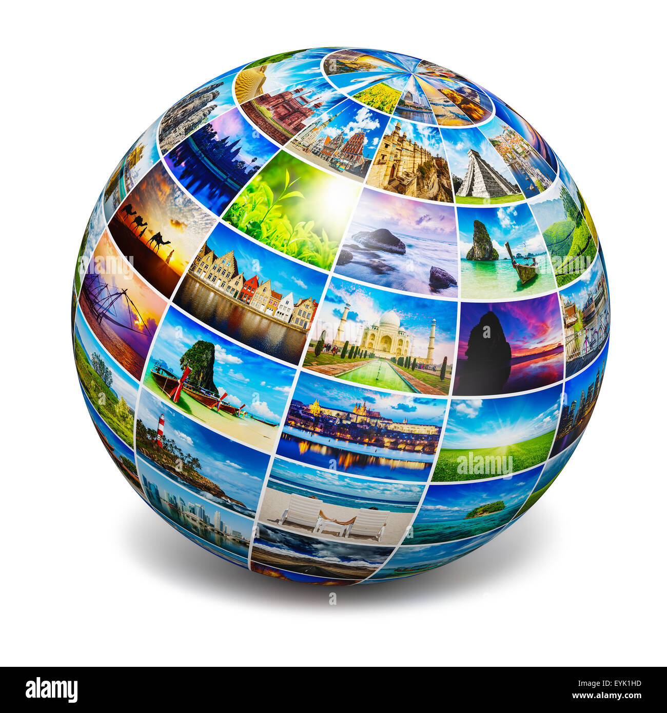 Global Travel media bola del mundo concepto - imagen esfera con imágenes de  viaje aislado en blanco. Todas las fotos son de mi cartera Fotografía de  stock - Alamy