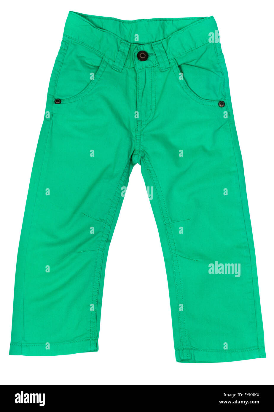 Pantalones vaqueros de color verde. Ropa aislado en blanco. Foto de stock