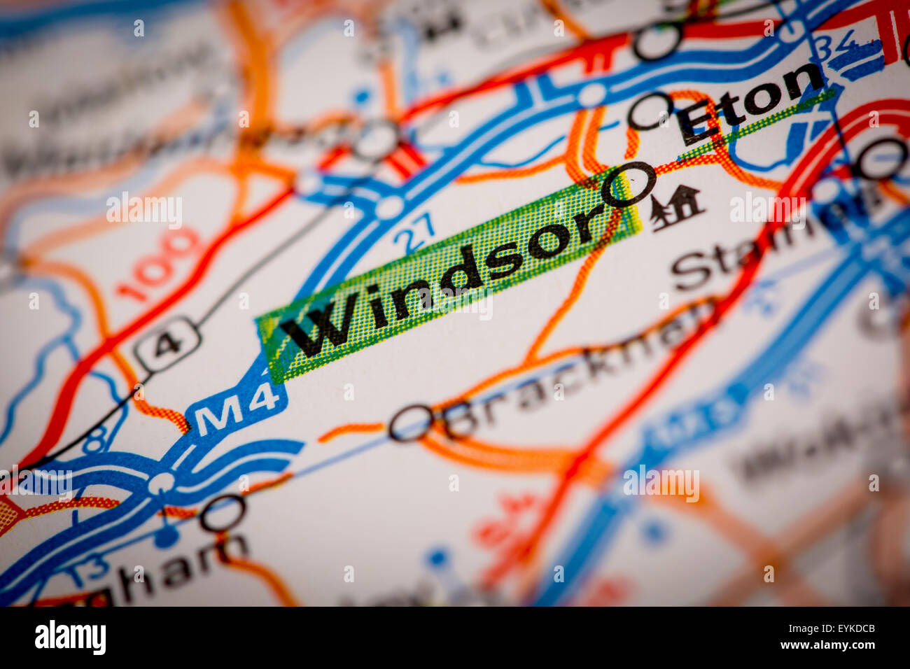 Mapa Fotografía Windsor en un mapa de carreteras Fotografía de stock