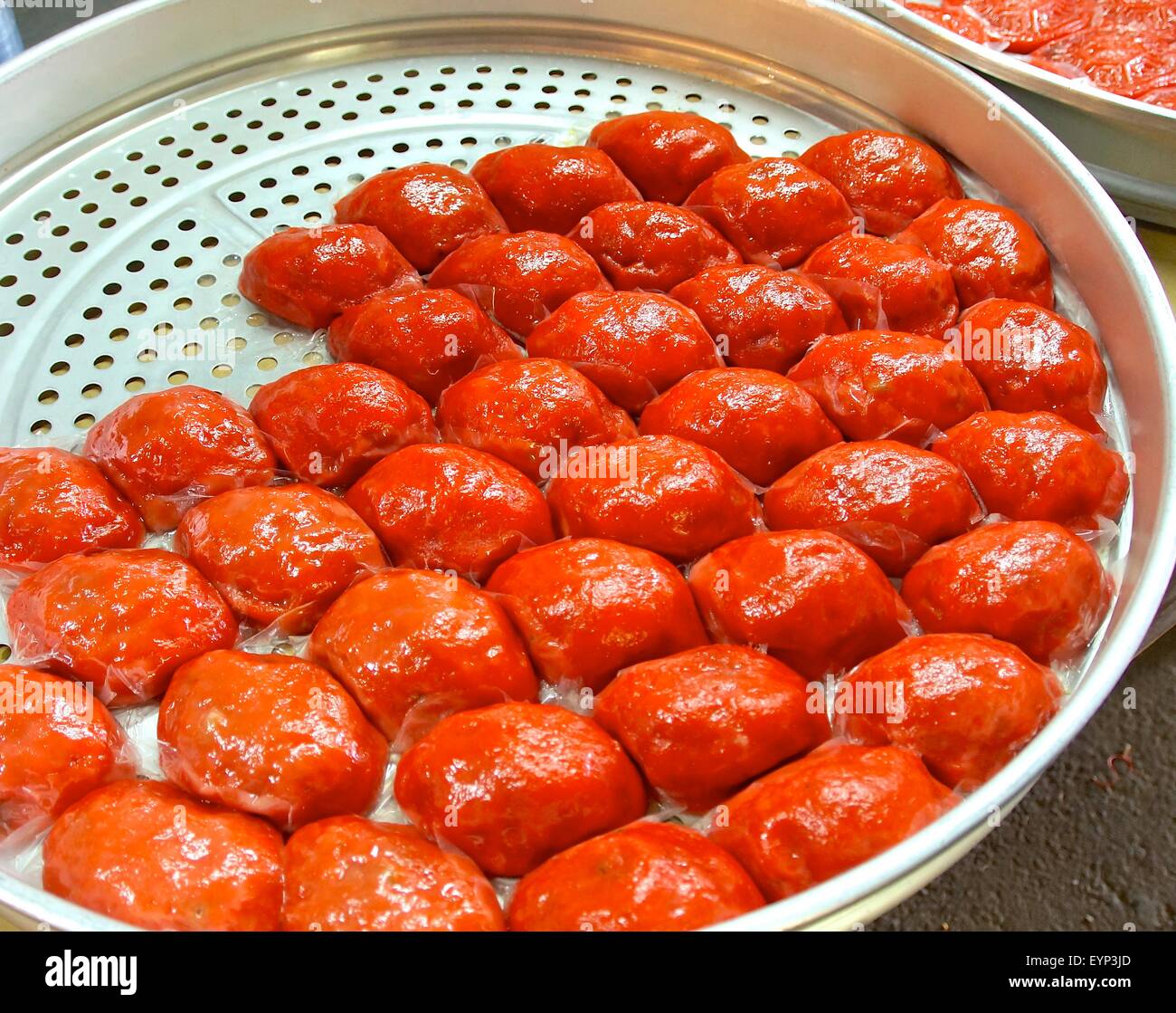 Pegajoso arroz rojo natillas closeup en Taiwán Foto de stock