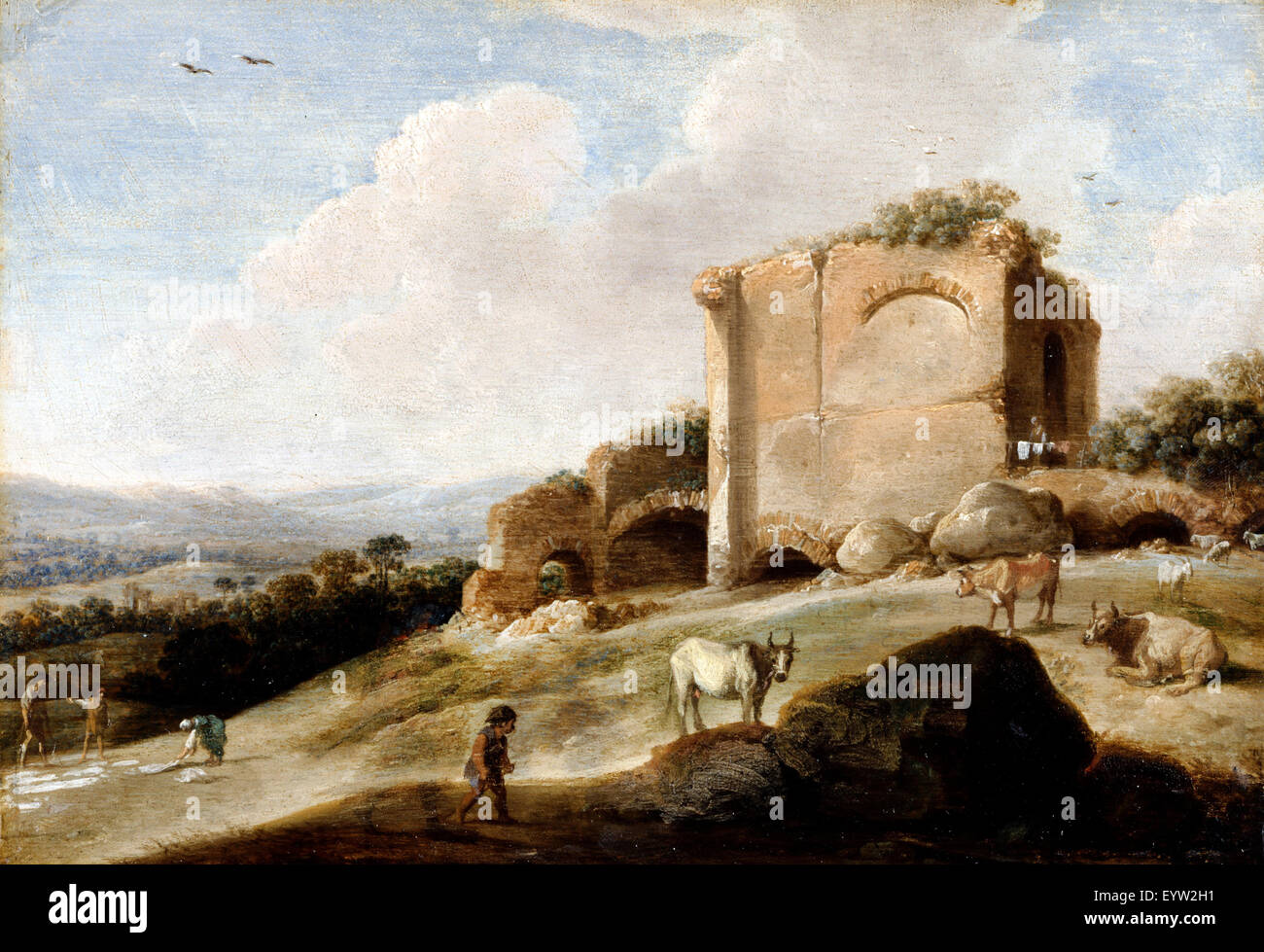 Carel Cornelisz de Hooch, Paisaje con ruinas romanas 1620-1638 Óleo sobre panel. Dulwich Picture Gallery, Londres, Inglaterra. Foto de stock
