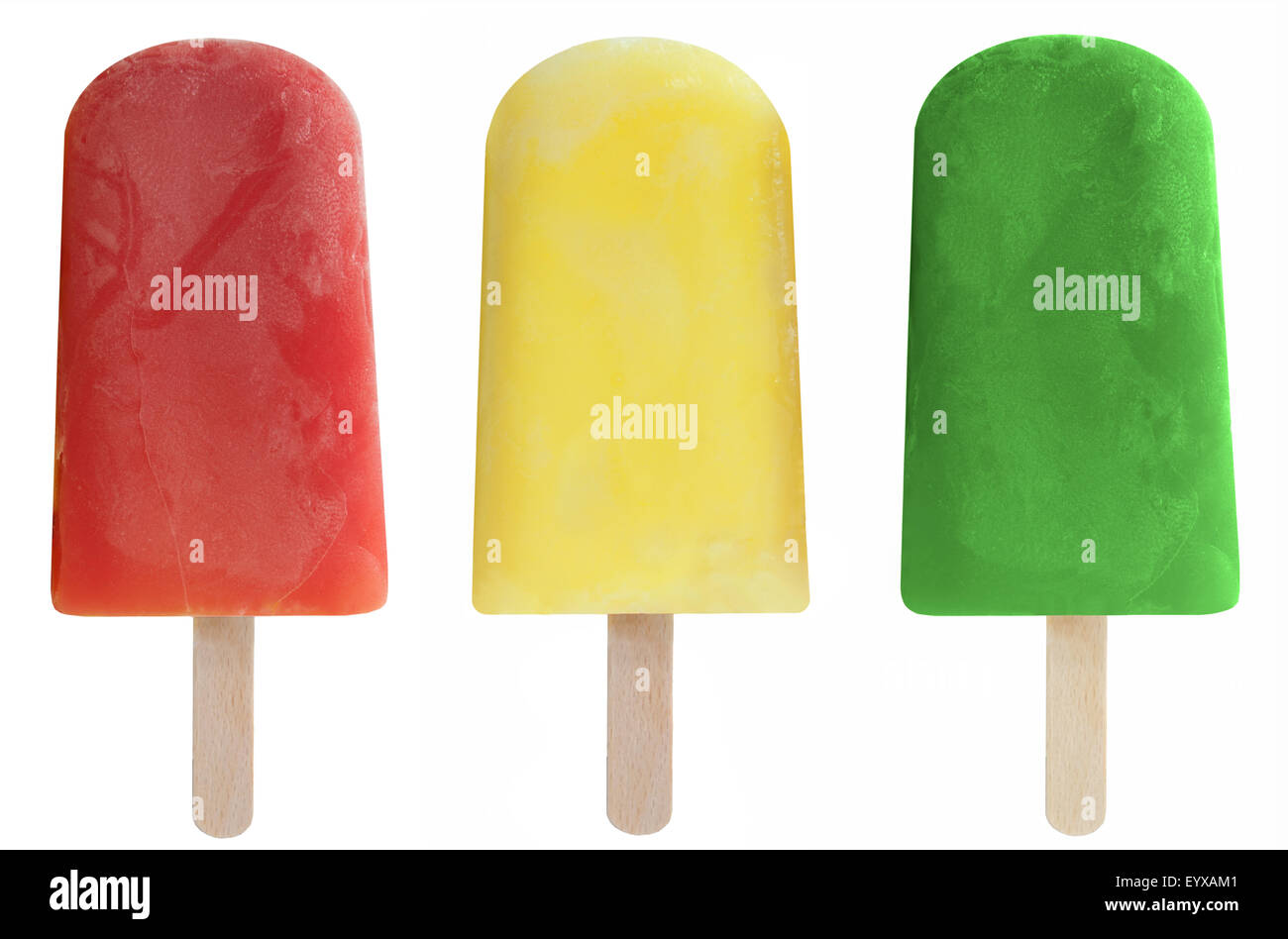 Tres polos de hielo con sabor a fruta sobre un fondo blanco Fotografía de  stock - Alamy