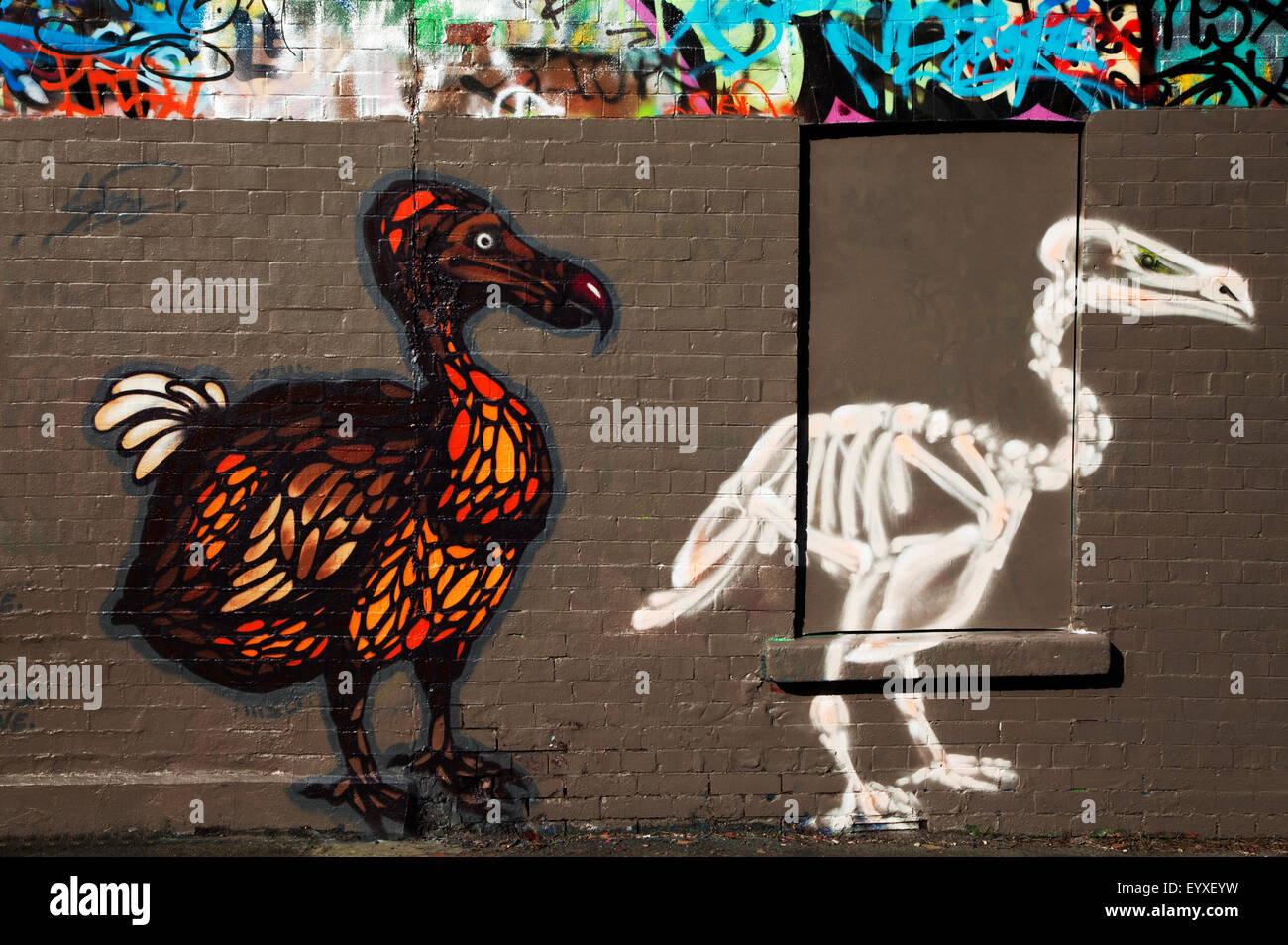 Al igual que el dodo, el U2 Graffiti Wall, parte de Windmill Lane Studios en Dublín, Irlanda, ya no es -lamentablemente demolida en 2015 . Foto de stock