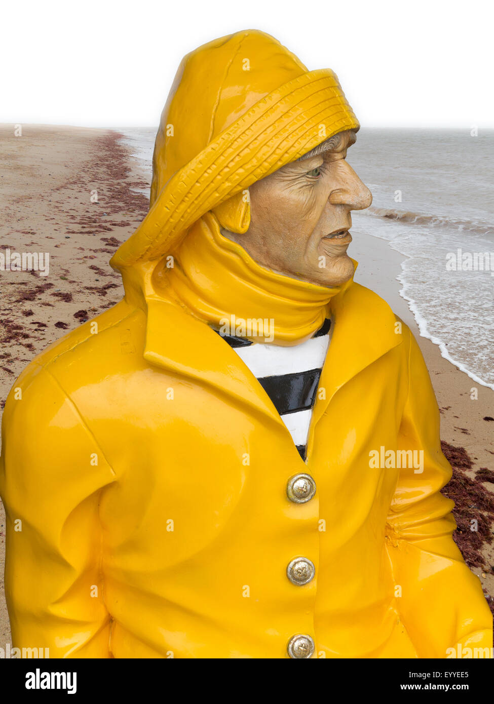 Una escultura pintada de pescador llevar amarillo brillante y Sou'wester Norfolk manipulados en beach ubicación Fotografía de - Alamy
