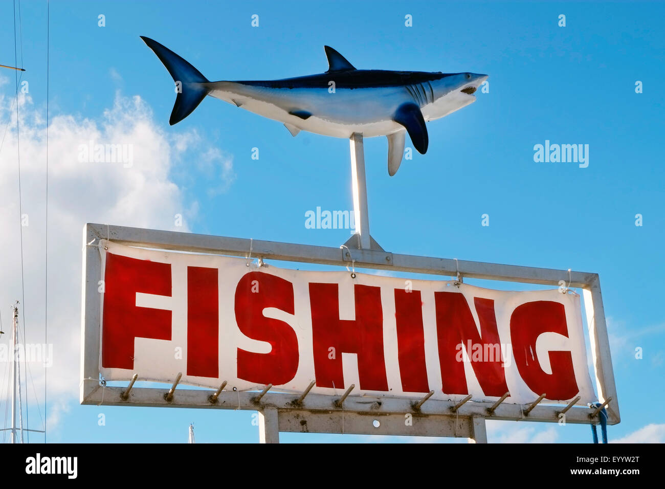 Signo de pesca de tiburón, FORT LAUDERDALE, Florida, EE.UU. Foto de stock