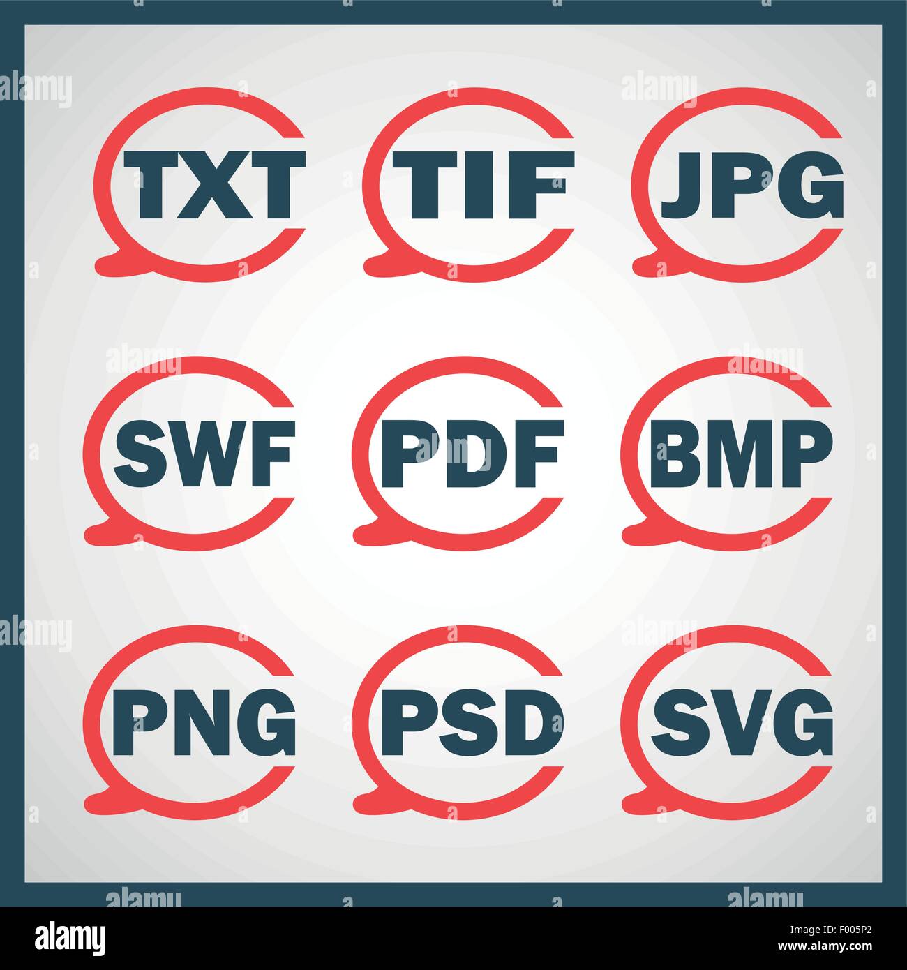 Conjunto de iconos que indican los tipos de formatos digitales Ilustración del Vector