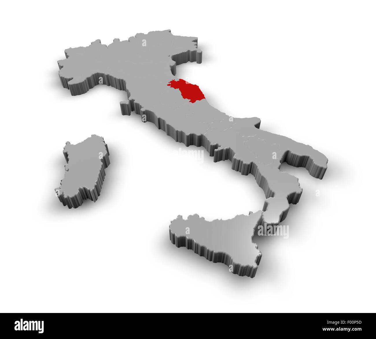 Mapa 3D de Italia Regiones Marche Foto de stock