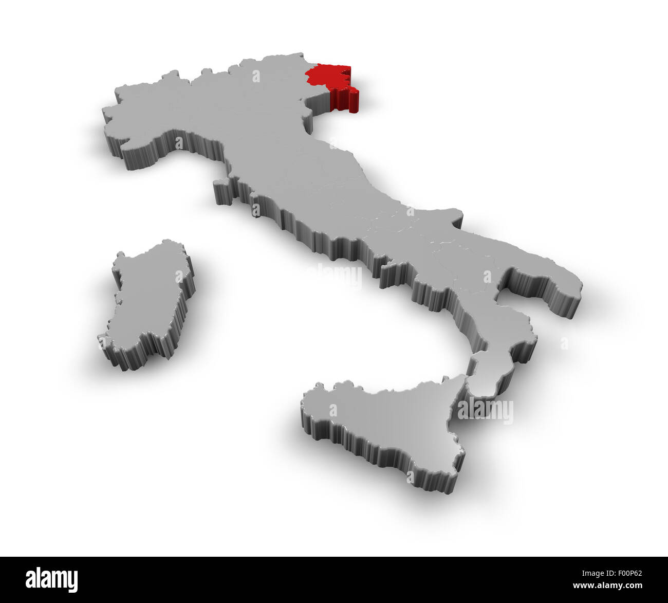 Mapa 3D de Italia regiones de Friuli Venezia Giulia Foto de stock