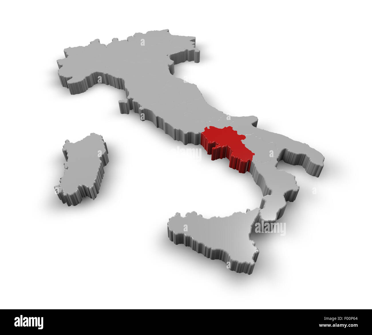 Mapa 3D de Italia Regiones Campania Foto de stock