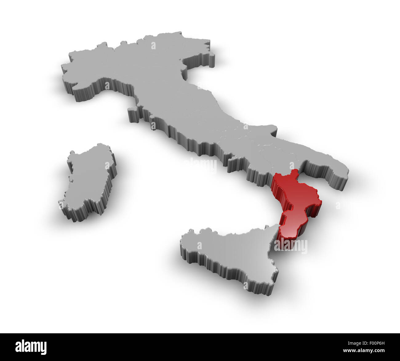 Mapa 3D de Italia Regiones Calabria Foto de stock