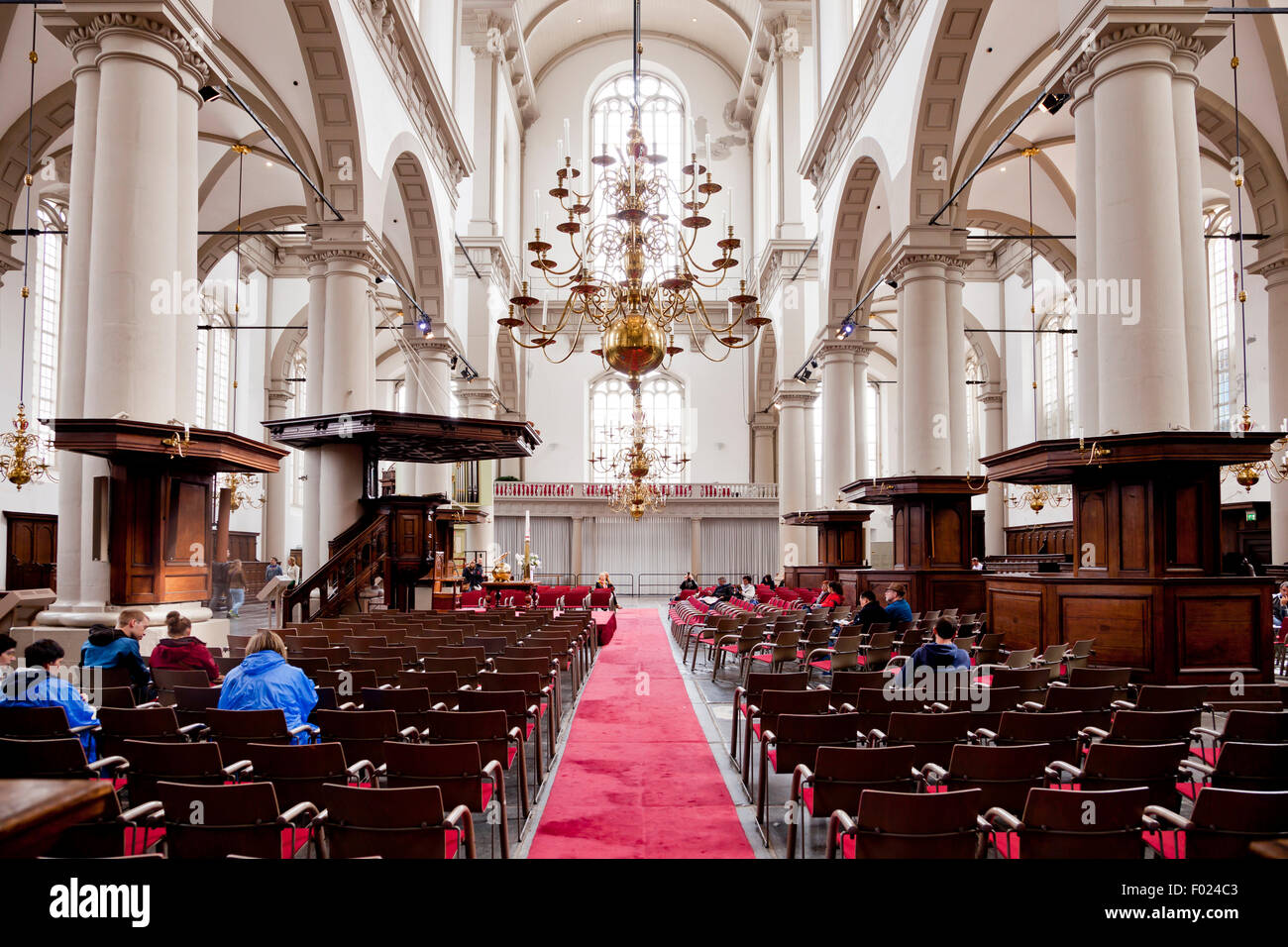 Interior, Iglesia Protestante Westerkerk, Ámsterdam, en la provincia de Holanda Septentrional, Holanda Foto de stock