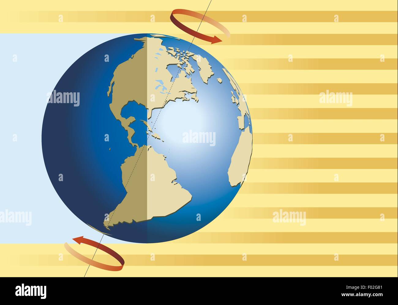 La geografía astronómica - Tierra. La rotación terrestre provoca la alternancia del día y la noche. Diagrama de color Foto de stock