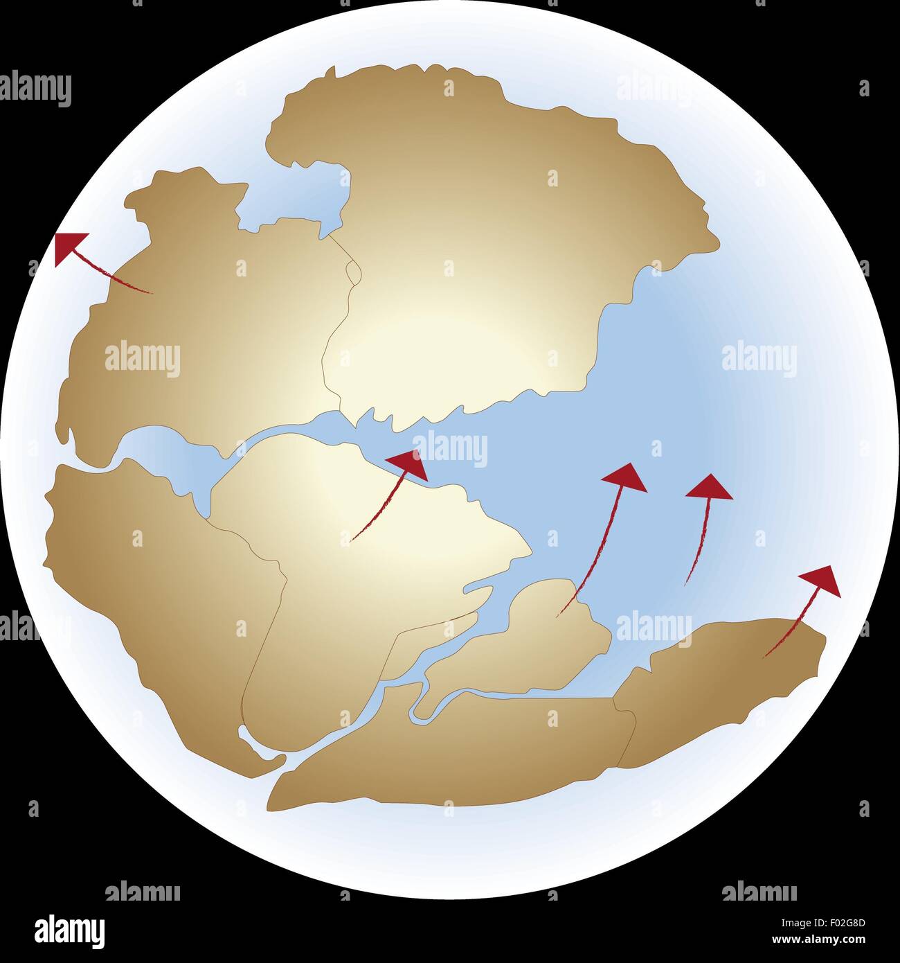 Geología - la deriva continental. Pangea fragmentados. Dispersión de tierras. Diagrama de color Foto de stock