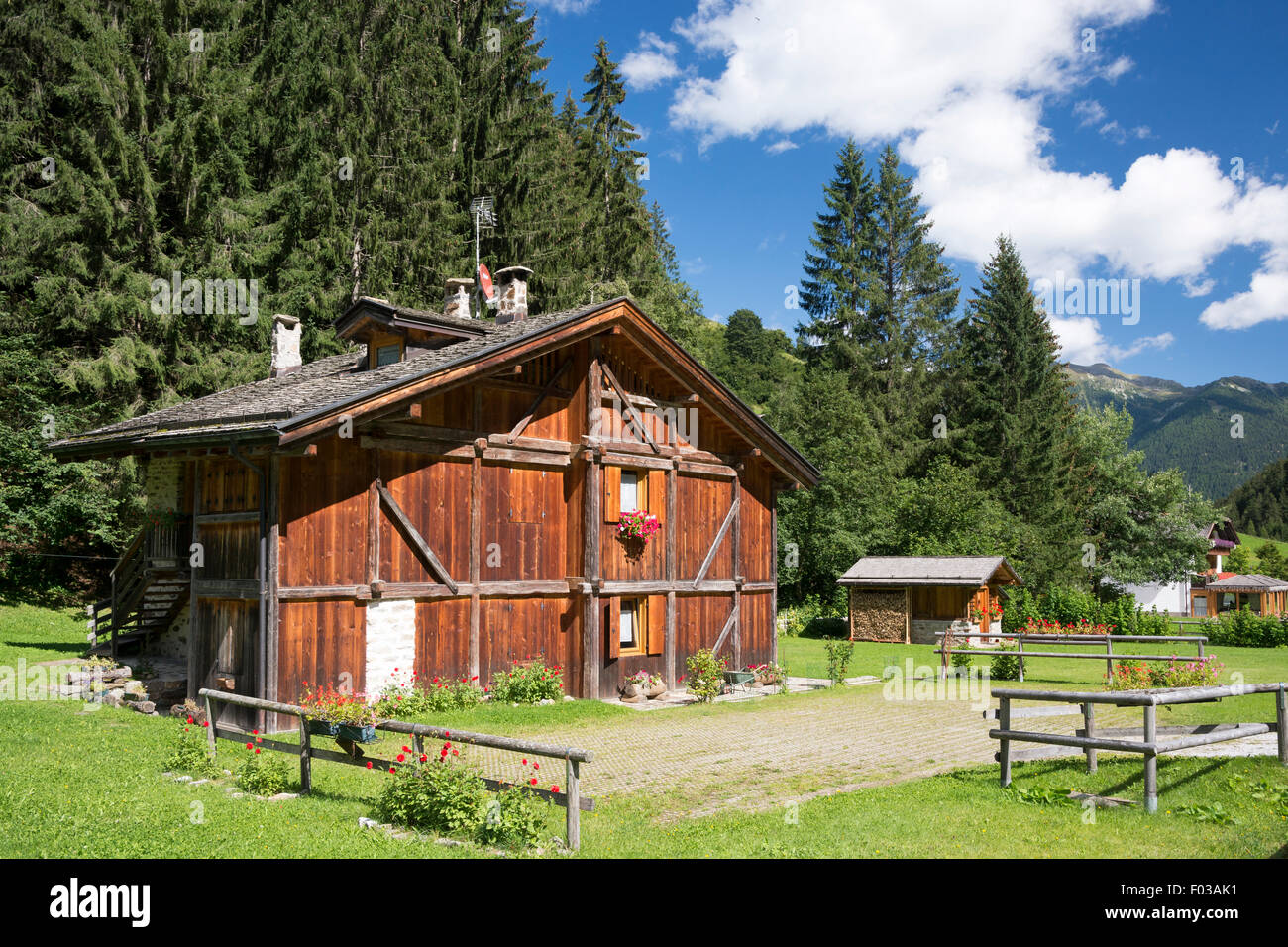 Italia, Trentino, los Alpes, el Parque Nacional de Stelvio, Rabino Valle, masi Foto de stock