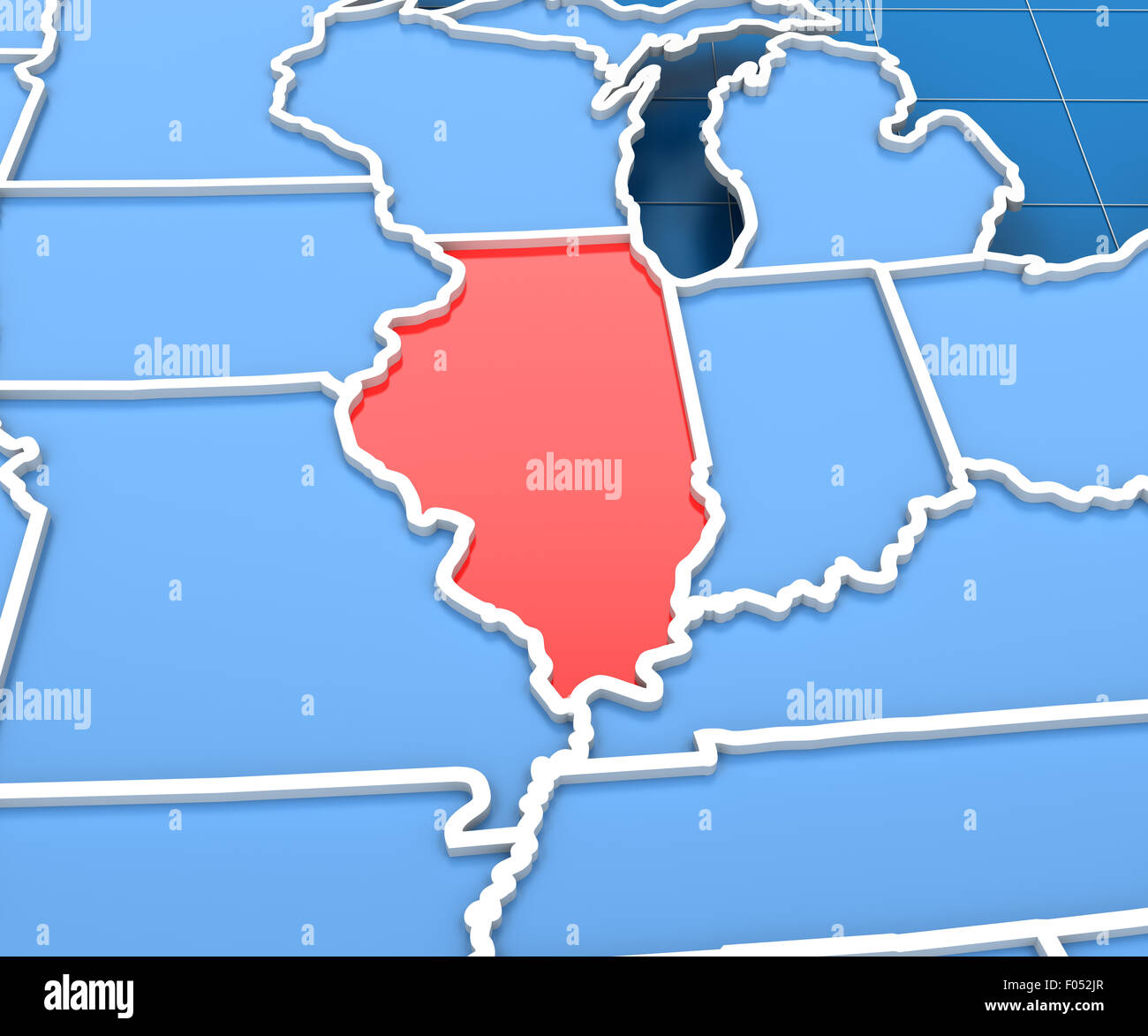 3D Render de mapa de EE.UU. con resaltado Estatal de Illinois. Foto de stock