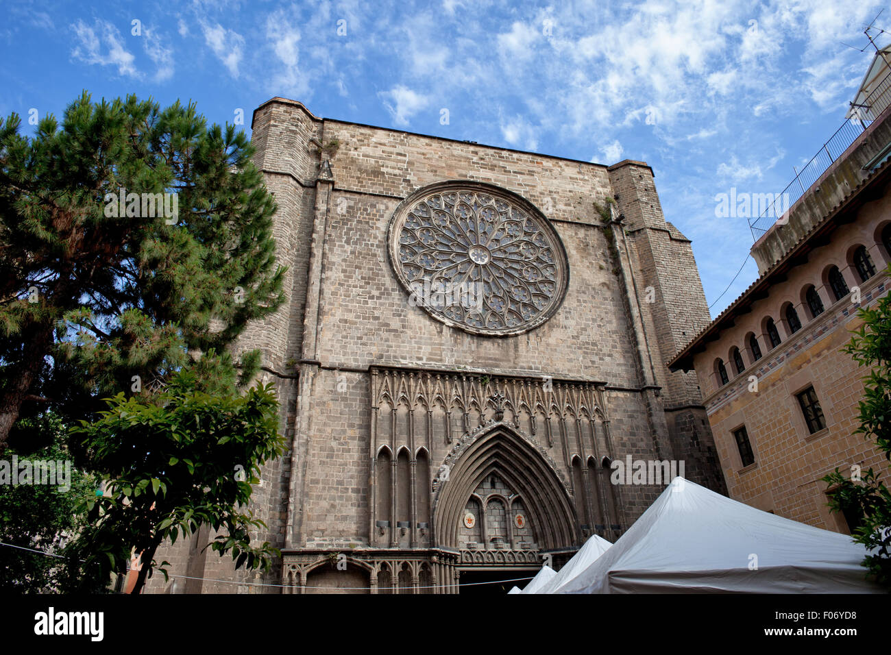 Basílica de Santa Maria del Pi en Barcelona, Cataluña, España, del siglo xiv, la arquitectura de estilo gótico catalán. Foto de stock