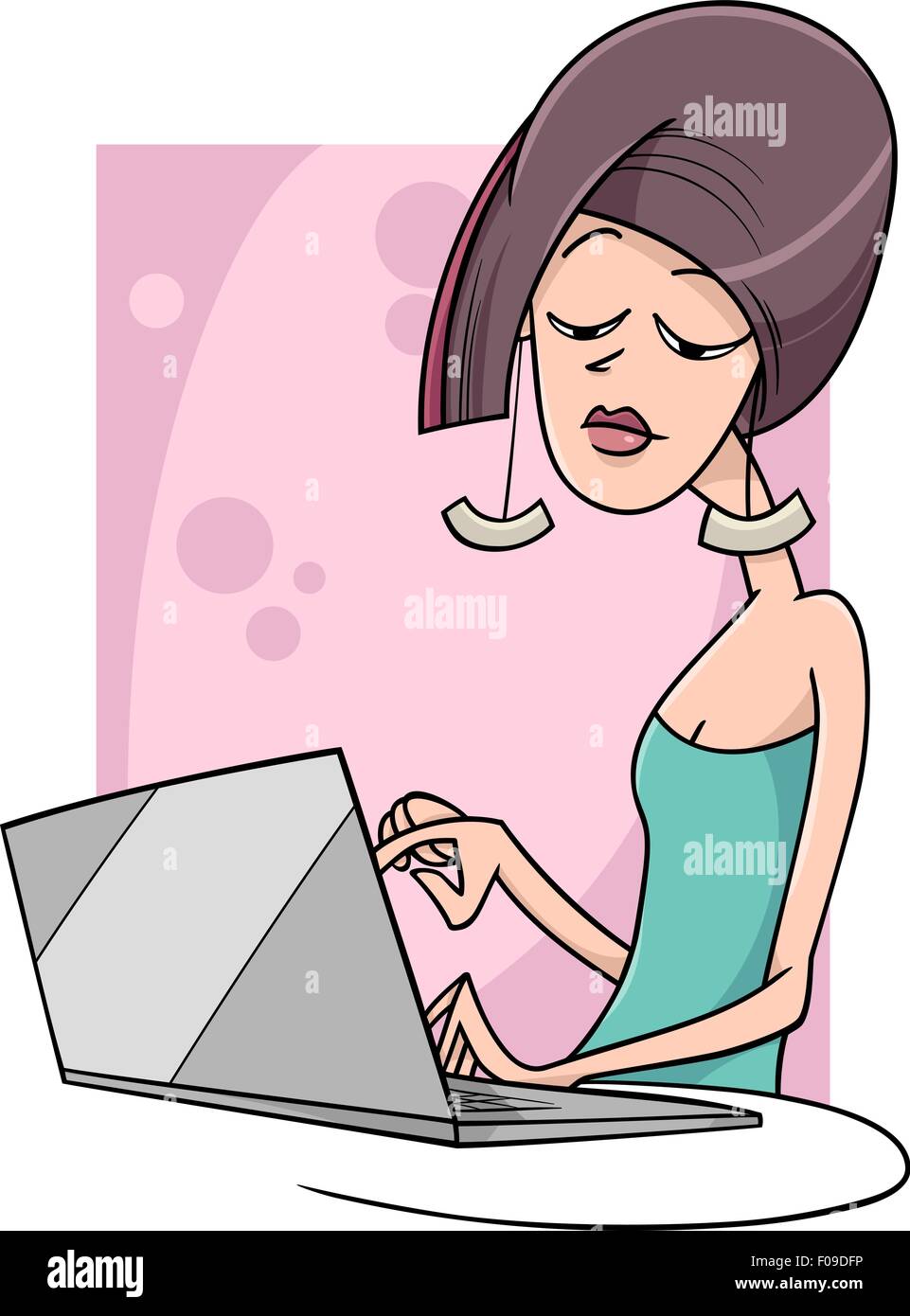 https://c8.alamy.com/compes/f09dfp/cartoon-ilustracion-de-moda-mujer-con-portatil-f09dfp.jpg