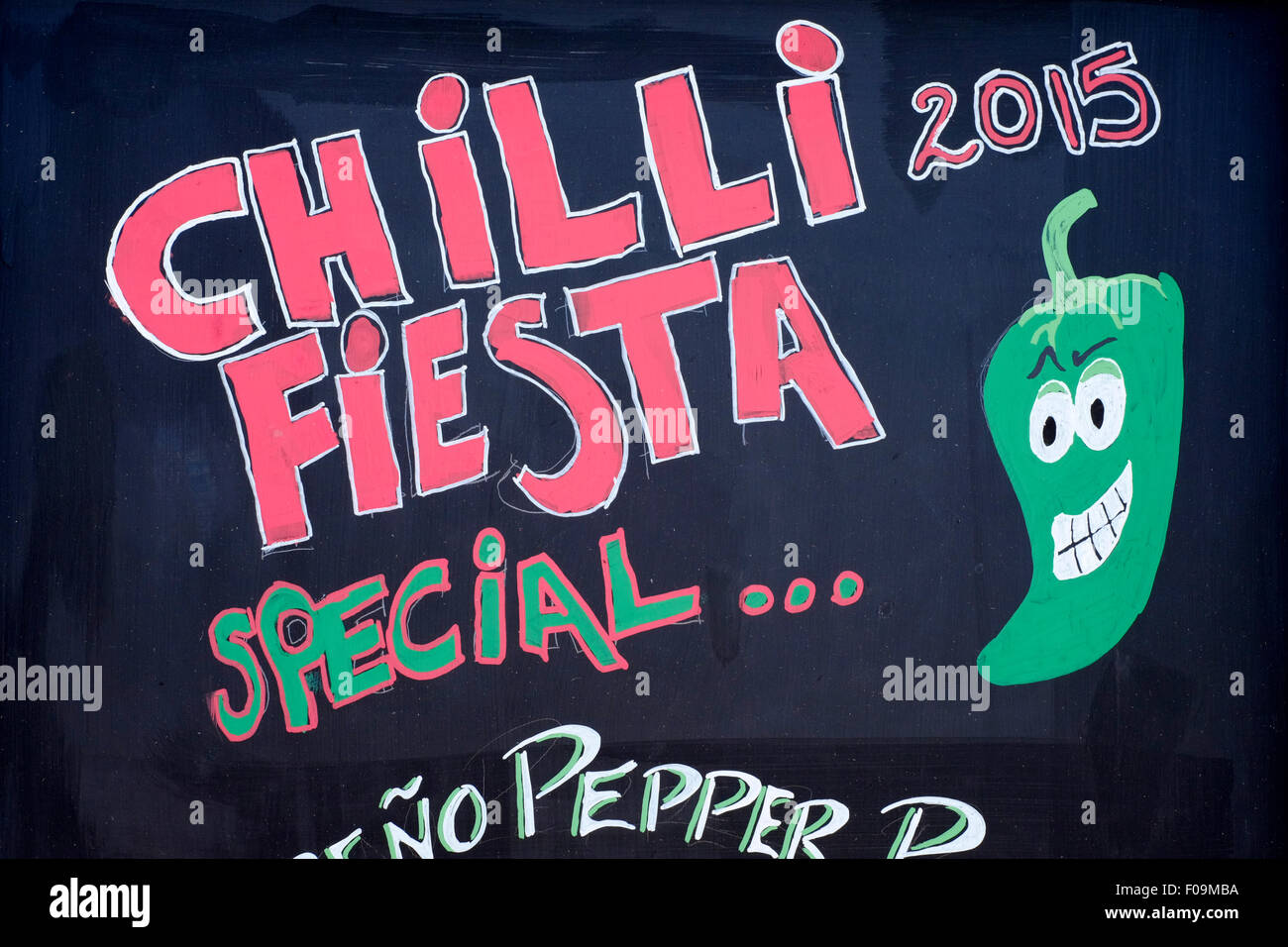 Cartel en el chili festival fiesta en West dean jardines cerca de Chichester, West Sussex, Inglaterra 2015 Foto de stock