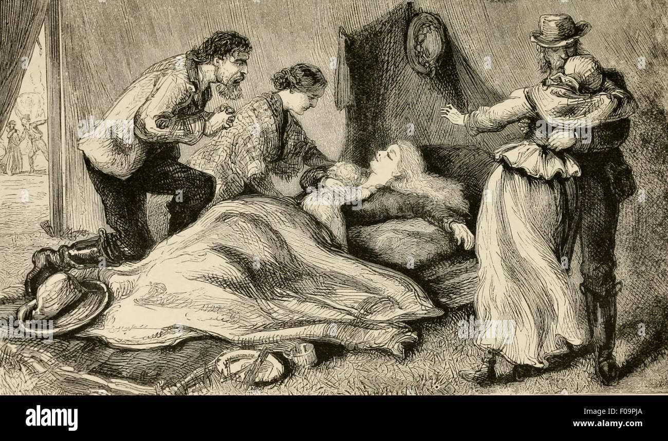 En el pasado, una mujer mormona muere en el camino hacia el oeste, circa 1840 Foto de stock