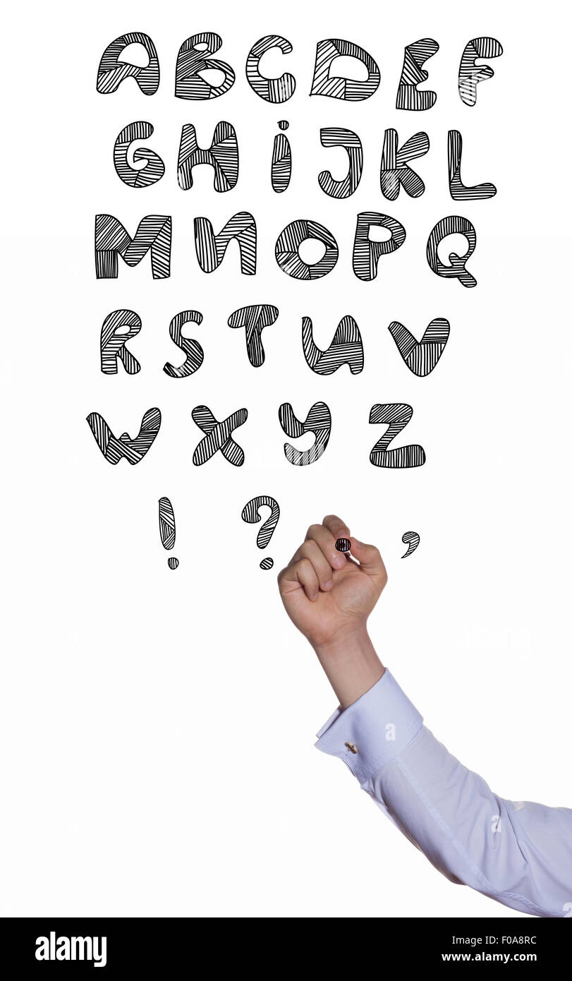 Mano de hombre de negocios escribir las letras del alfabeto en la