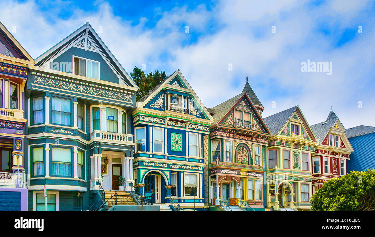 Casas de estilo victoriano, en San Francisco, California Foto de stock