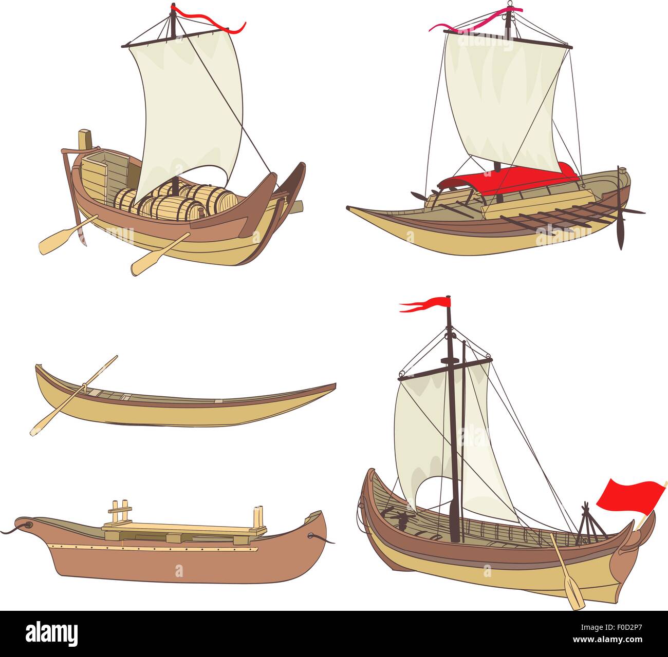 Conjunto de antiguos barcos dibujo Imagen Vector de stock - Alamy