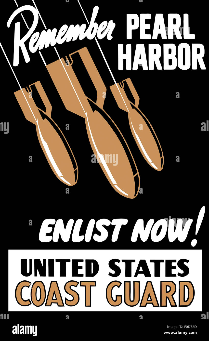 Vintage póster de la II Guerra Mundial con bombas cayendo. Lee: Remember Pearl Harbor alistarse ahora! La Guardia Costera de los Estados Unidos. Foto de stock