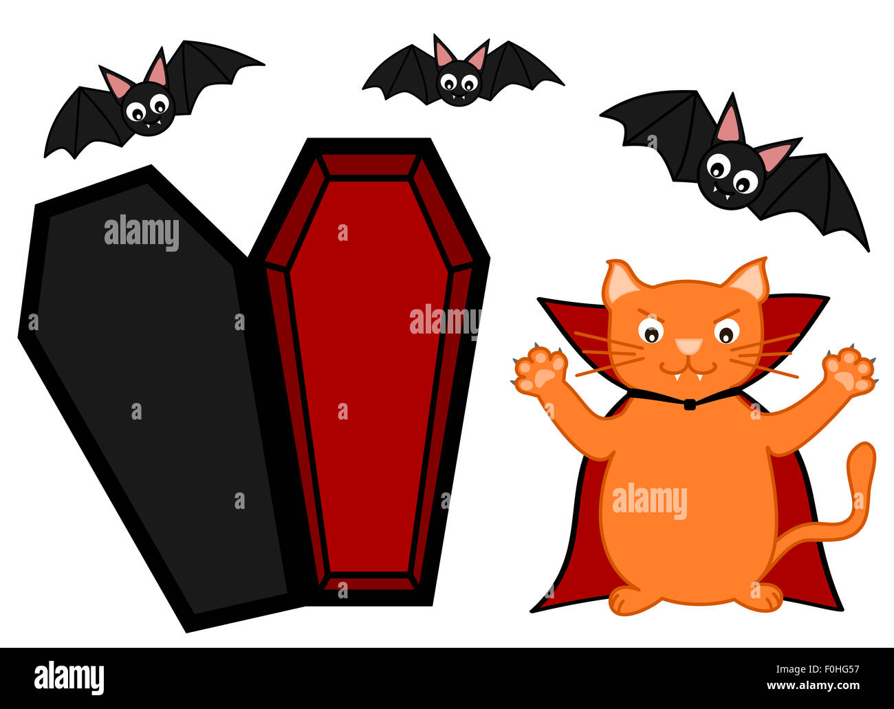 Cute dibujos animados gato naranja vampiro halloween ilustración de fondo  Fotografía de stock - Alamy