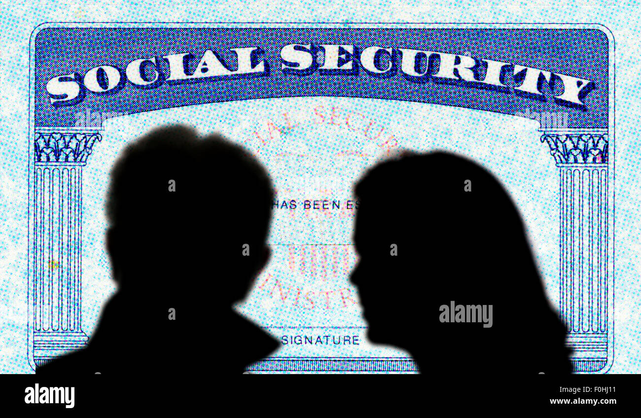 Tarjeta, pareja, graduados, de seguridad social, Estados Unidos conceptuales Foto de stock