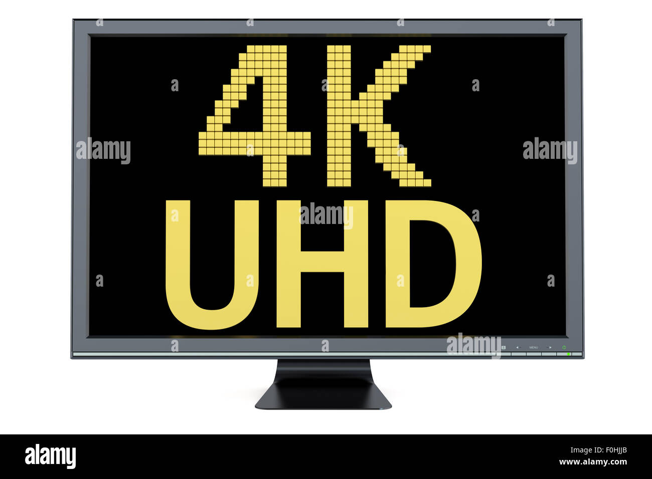 Concepto Ultra HD 4K TV pantalla aislado sobre fondo blanco. Foto de stock