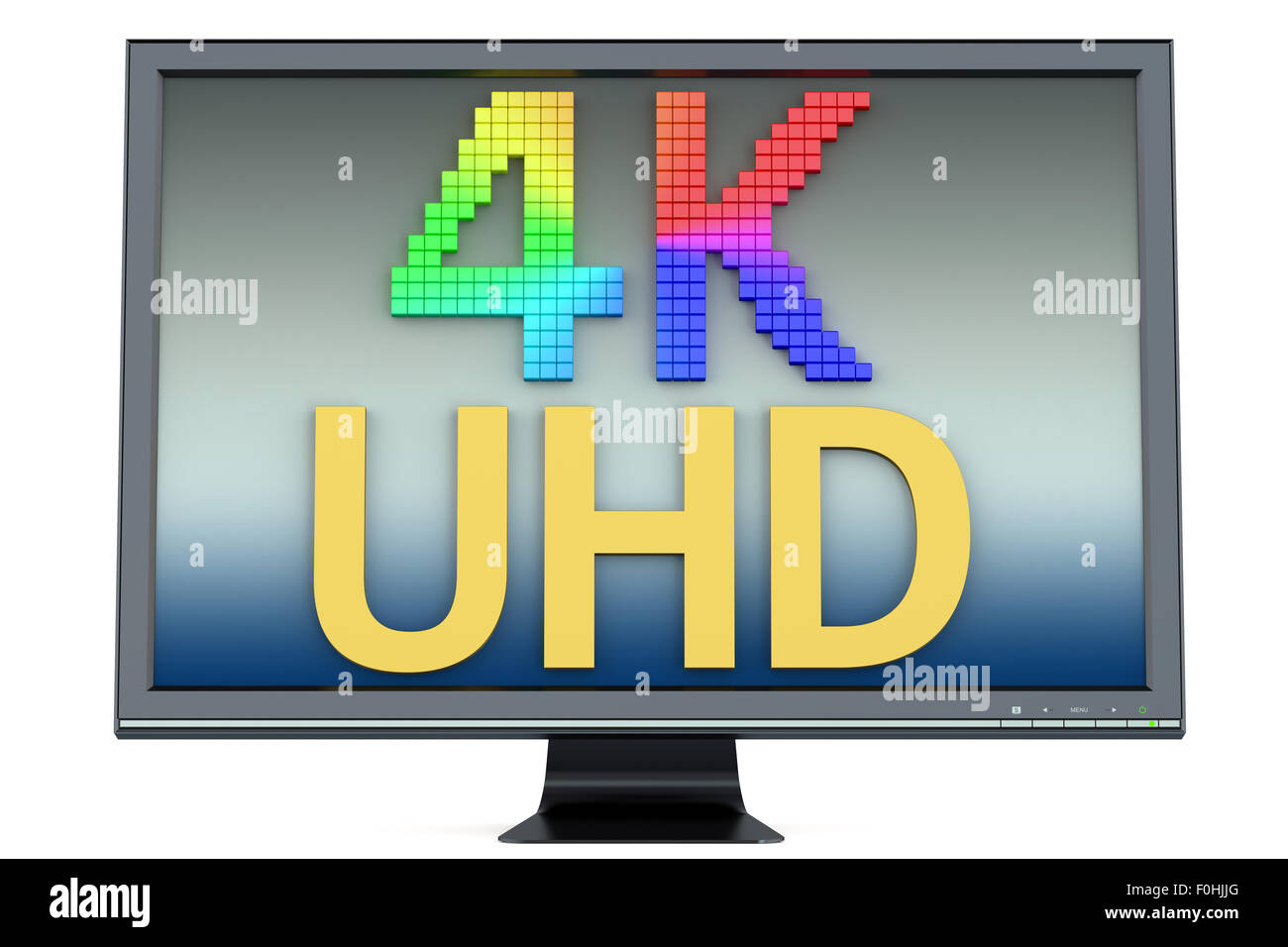 Ultra HD 4K concepto multicolor aislado sobre fondo blanco. Foto de stock