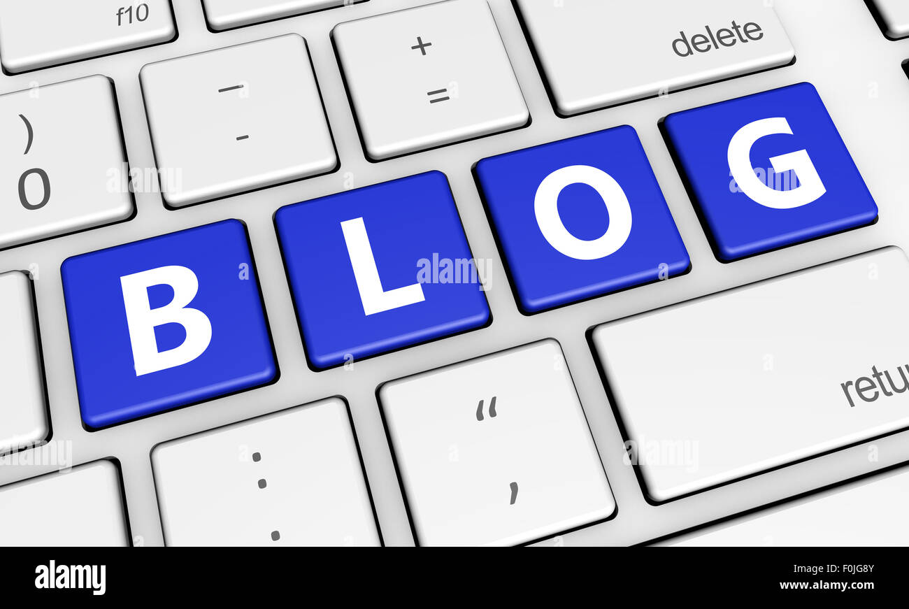 Concepto de Internet y web de blogs blog con signo en el teclado del equipo. Foto de stock