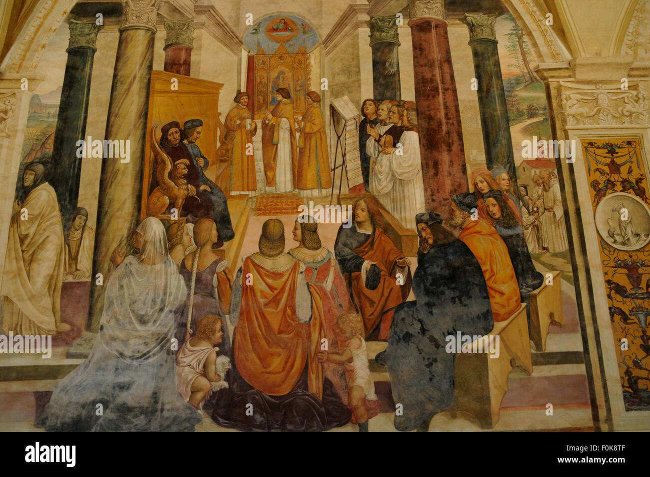 Uno de los frescos en Sodoma él Abbazia di Monte Oliveto Magiorre cerca de Siena en la Toscana. Foto de stock