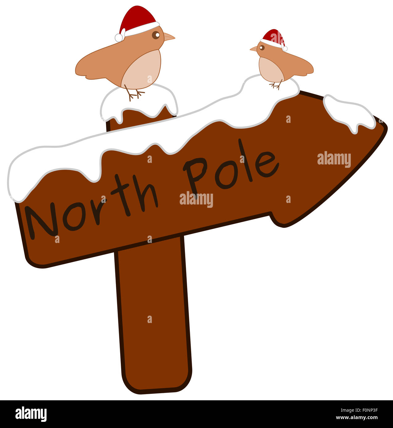 Cartoon polo norte signo de madera con cute little birds con gorro de Santa  Claus ilustración Fotografía de stock - Alamy