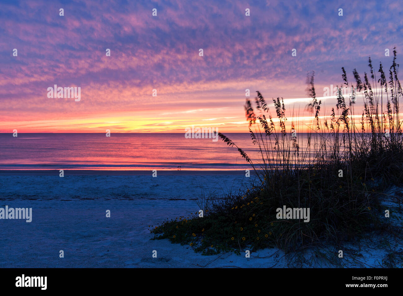 Puesta de sol sobre el Golfo de México, Indian Rocks Beach, Florida Foto de stock