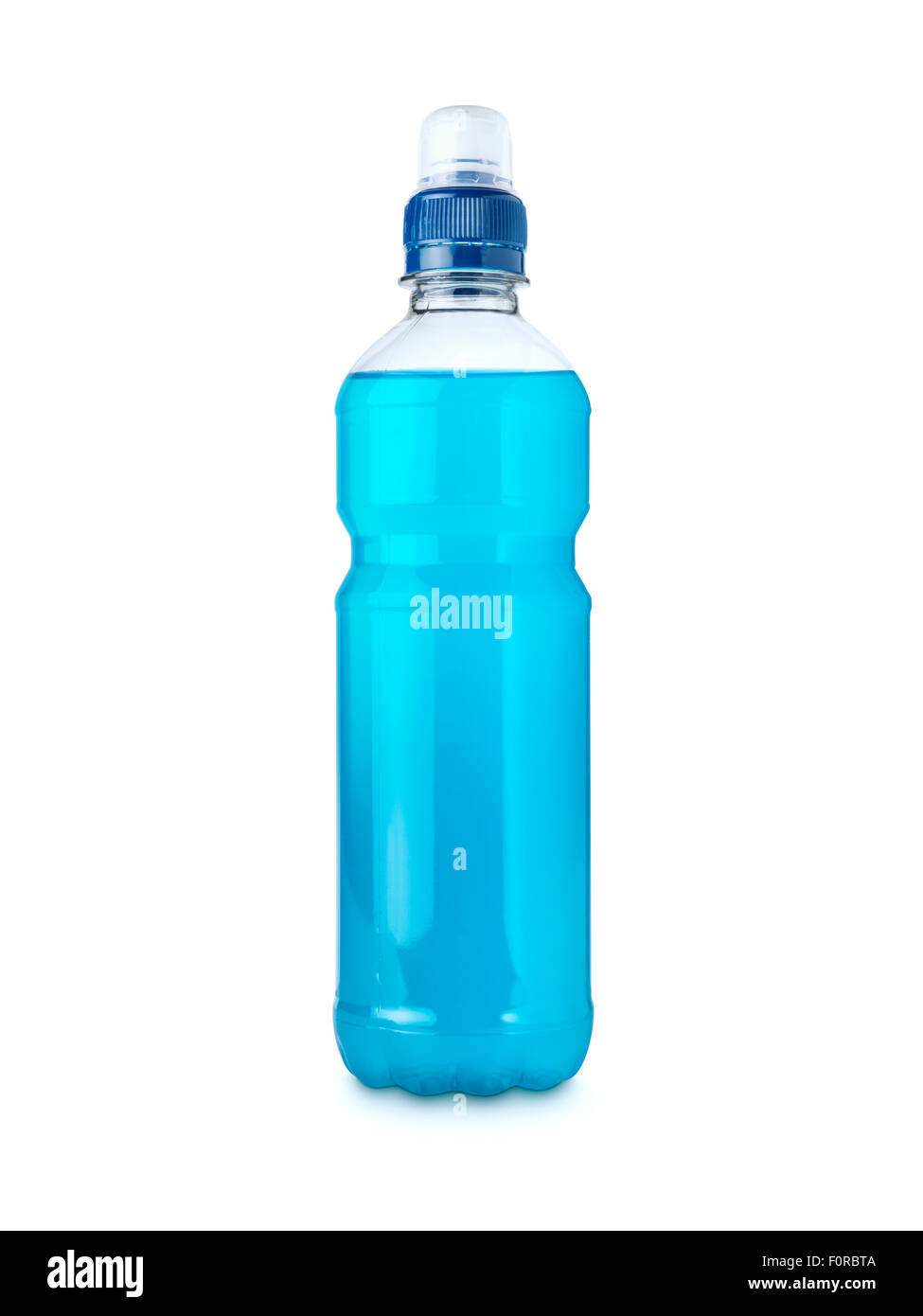 Foto de una bebida energética azul sobre un fondo blanco puro con un trazado de recorte y copie el espacio. Foto de stock