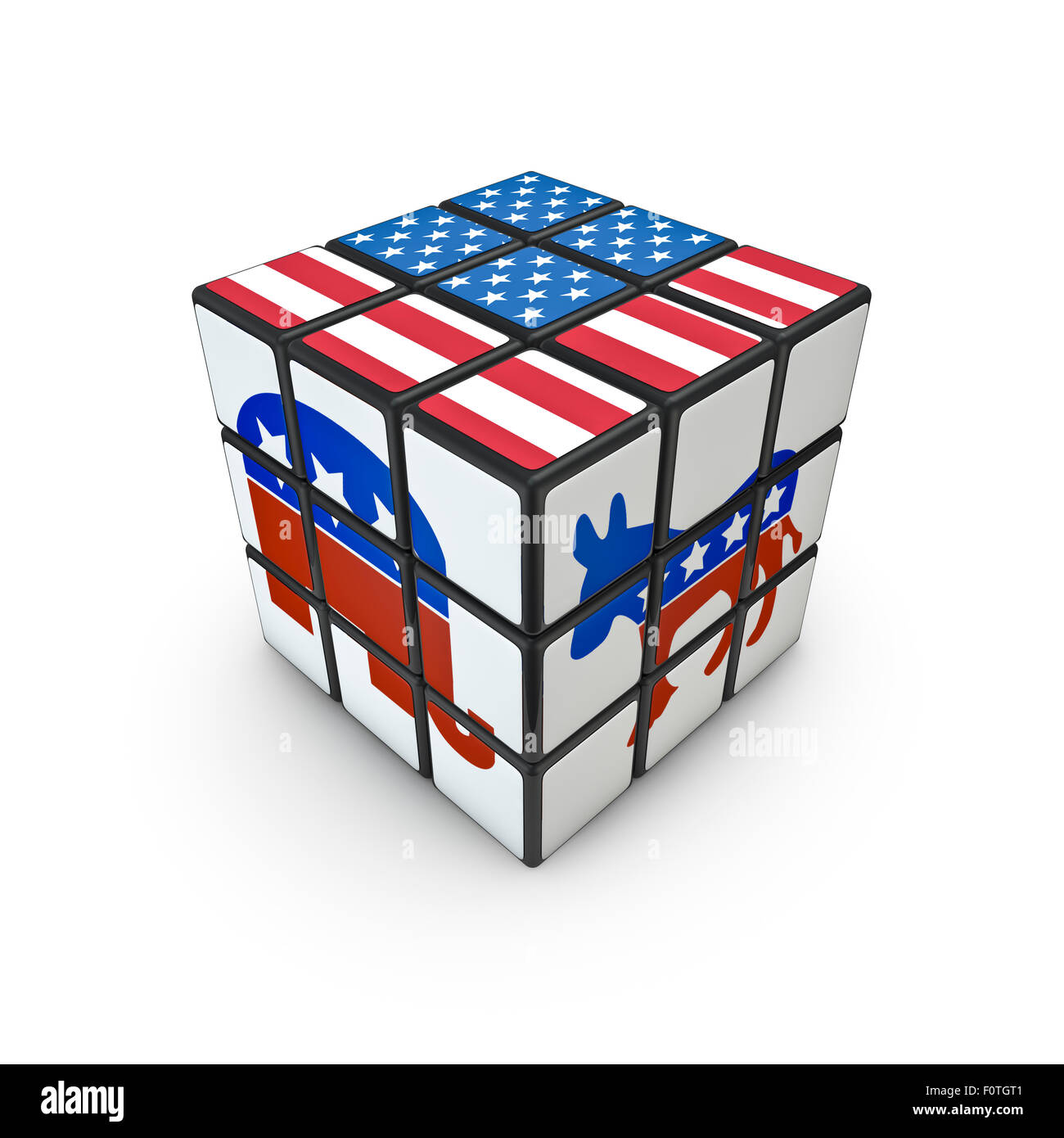 El día de la elección, puzzles 3D Render de rompecabezas cubo con bandera  de Estados Unidos y el partido republicano y el partido demócrata símbolos  Fotografía de stock - Alamy