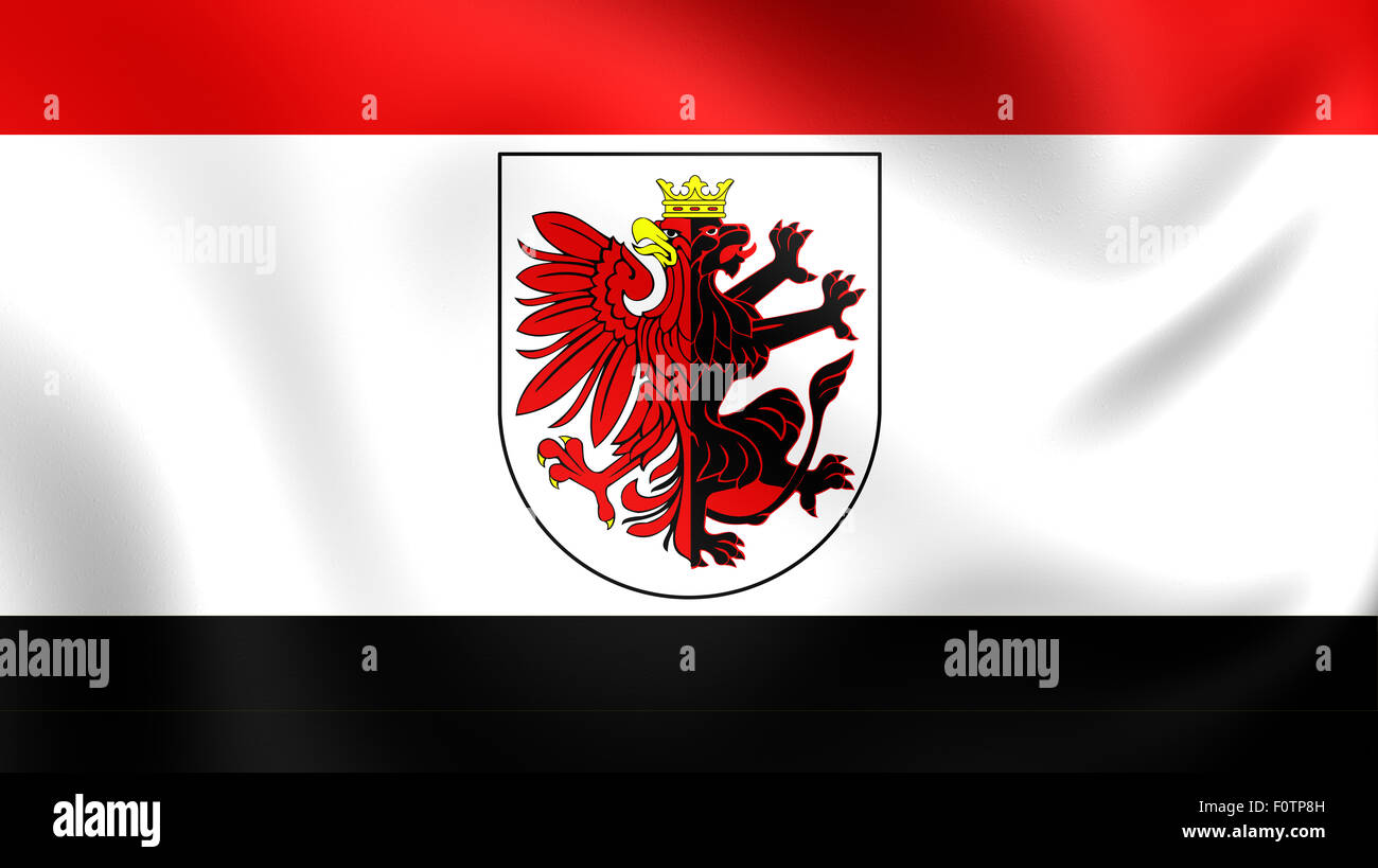 3D Bandera de Kuyavian-Pomeranian voivodato, Polonia. Cerca. Foto de stock