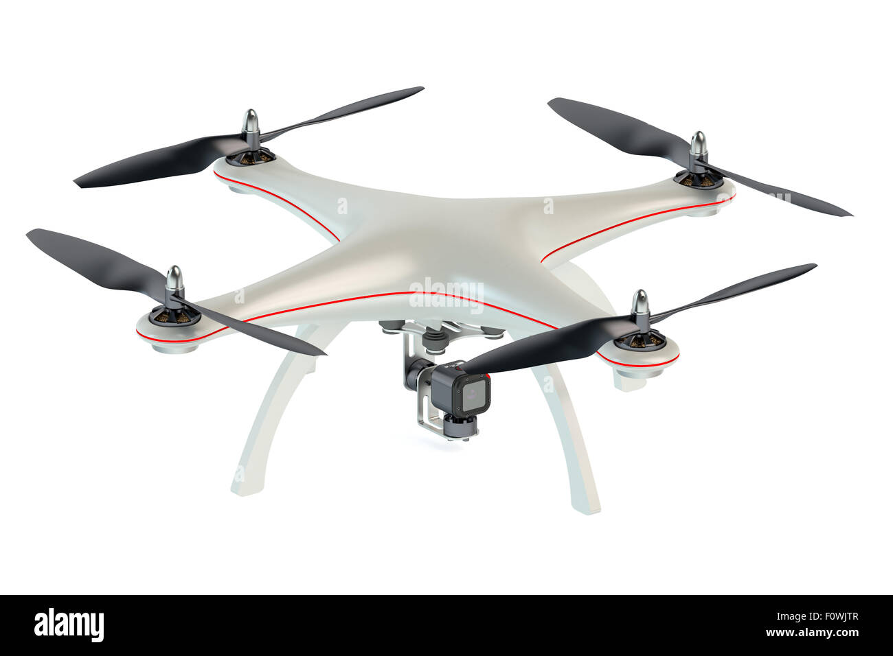 Drone quadrocopter aislado sobre fondo blanco. Foto de stock