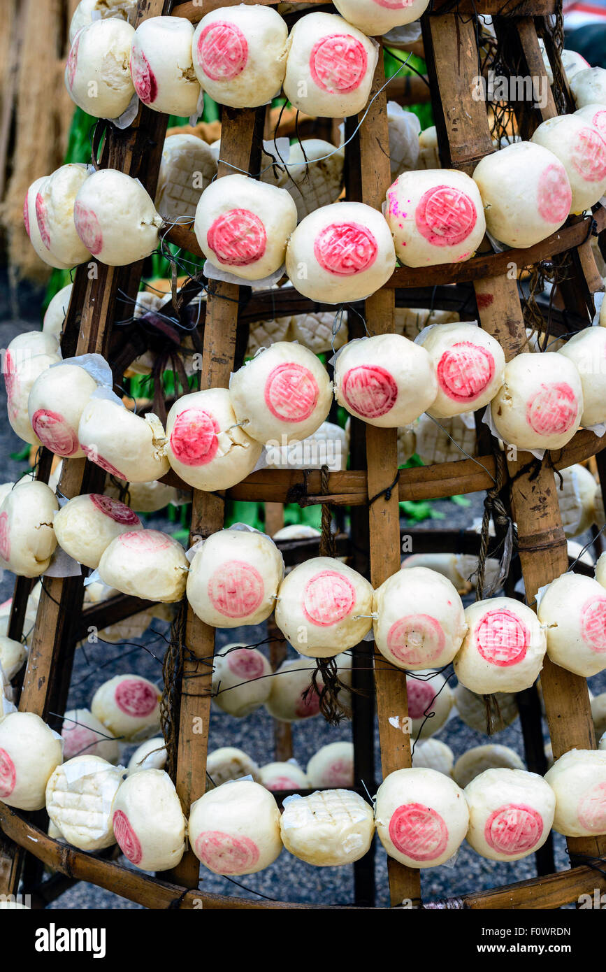 Suerte tradicional chino bollos, Hong Kong, China. Foto de stock