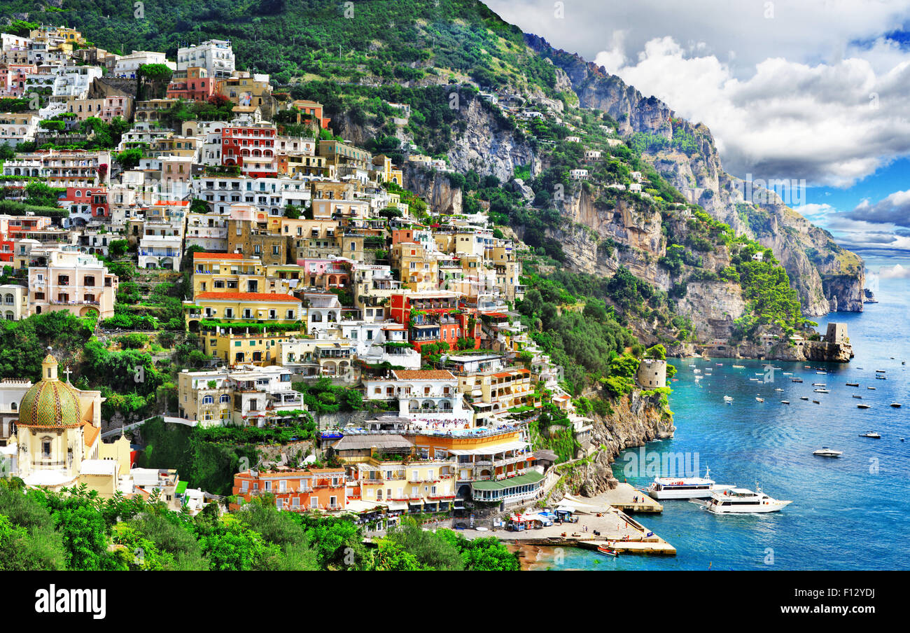 Impresionante Positano - Costa Amalfitana de Italia Foto de stock